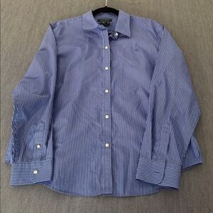 LRL RALPH LAUREN Cotton Poplin Shirt French Double Cuff Stripe Royal Blue  O-23